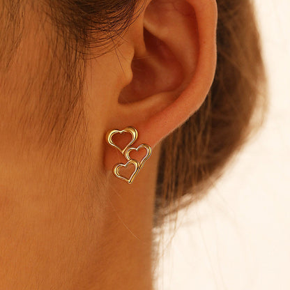 Gold-Plated Triple Heart Drop Earrings