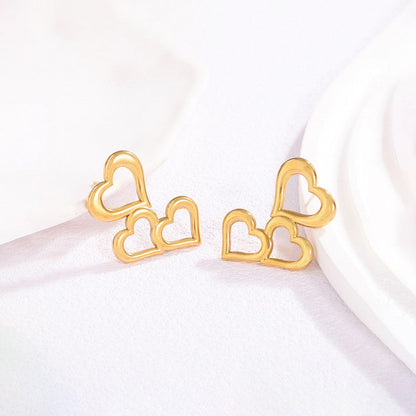 Gold-Plated Triple Heart Drop Earrings
