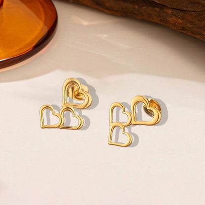 Gold-Plated Triple Heart Drop Earrings