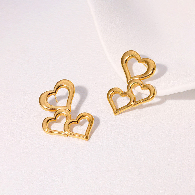 Gold-Plated Triple Heart Drop Earrings