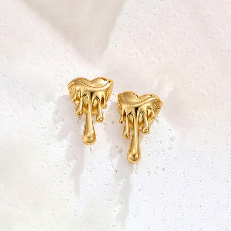 Gold-Plated Dripping Heart Statement Earrings