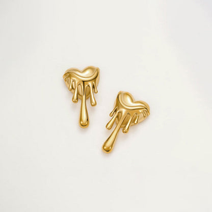Gold-Plated Dripping Heart Statement Earrings