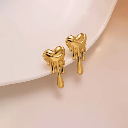 Gold-Plated Dripping Heart Statement Earrings