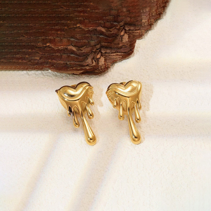 Gold-Plated Dripping Heart Statement Earrings
