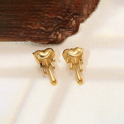 Gold-Plated Dripping Heart Statement Earrings