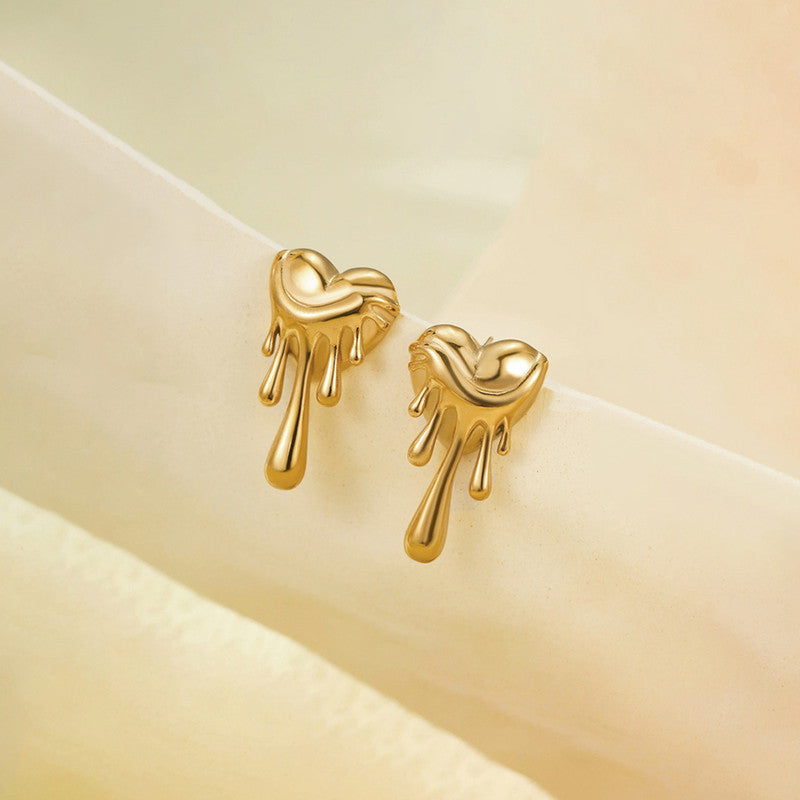 Gold-Plated Dripping Heart Statement Earrings