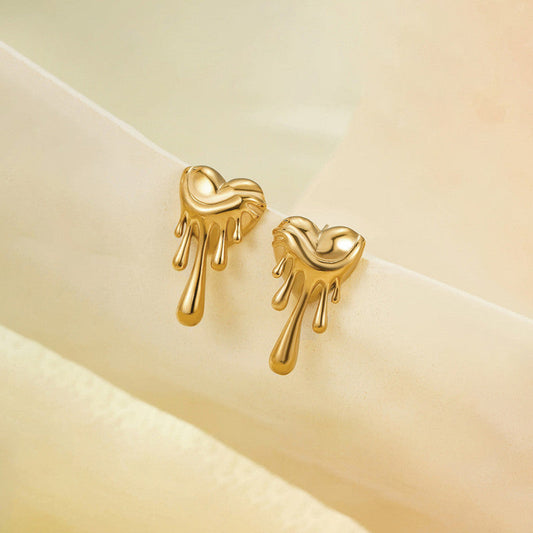 Gold-Plated Dripping Heart Statement Earrings