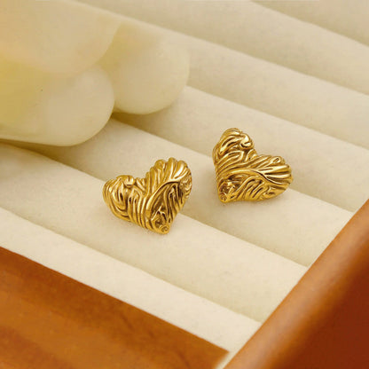 Gold-Plated Textured Heart Stud Earrings