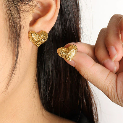 Gold-Plated Textured Heart Stud Earrings