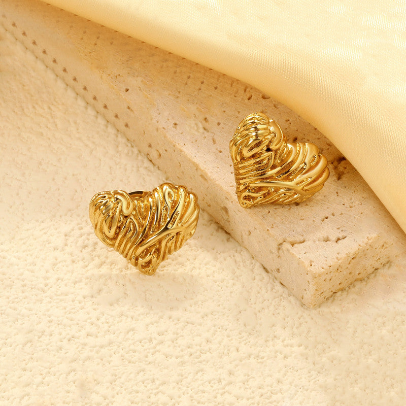 Gold-Plated Textured Heart Stud Earrings