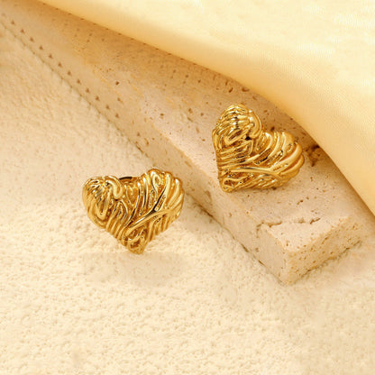 Gold-Plated Textured Heart Stud Earrings