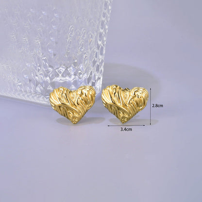 Gold-Plated Textured Heart Stud Earrings