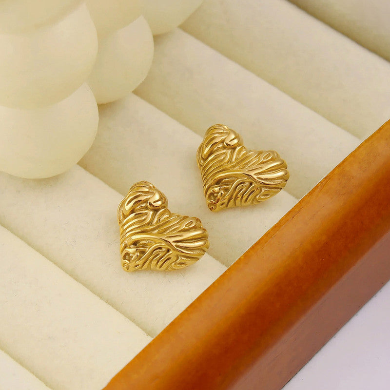 Gold-Plated Textured Heart Stud Earrings