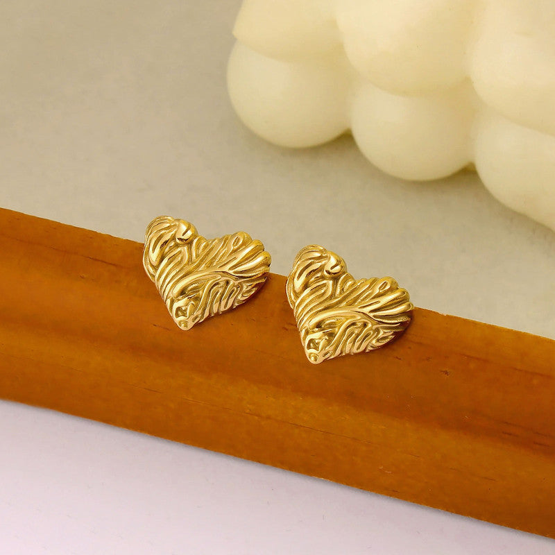 Gold-Plated Textured Heart Stud Earrings