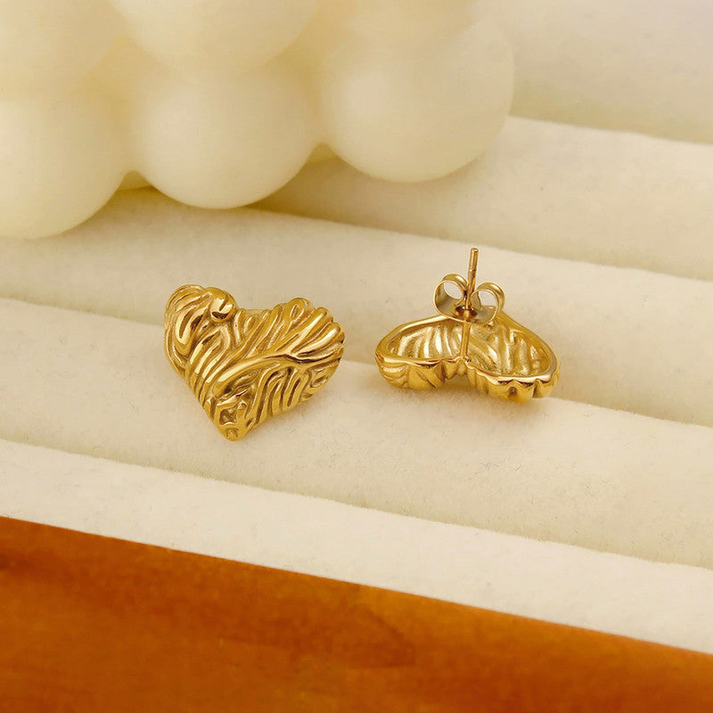 Gold-Plated Textured Heart Stud Earrings