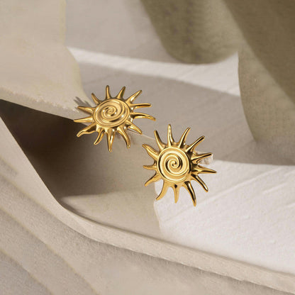 Gold-Plated Sunburst Stud Earrings