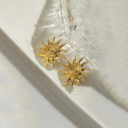 Gold-Plated Sunburst Stud Earrings