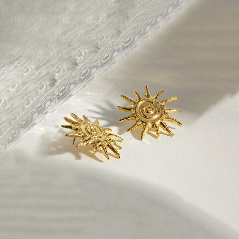 Gold-Plated Sunburst Stud Earrings