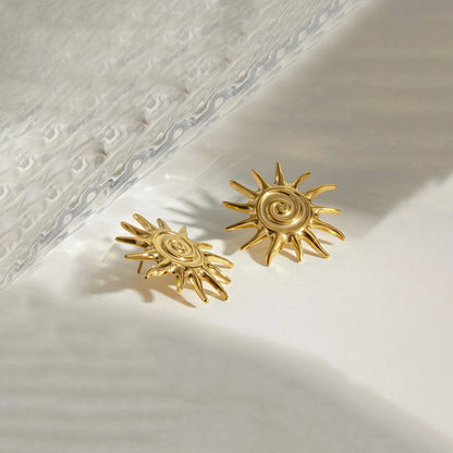 Gold-Plated Sunburst Stud Earrings