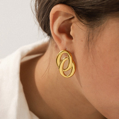 Gold-Plated Abstract Loop Stud Earrings