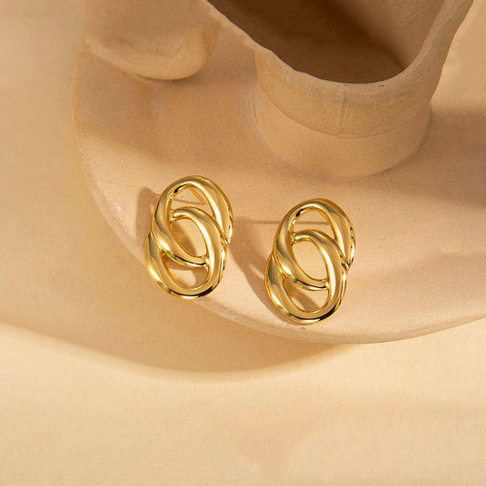 Gold-Plated Abstract Loop Stud Earrings