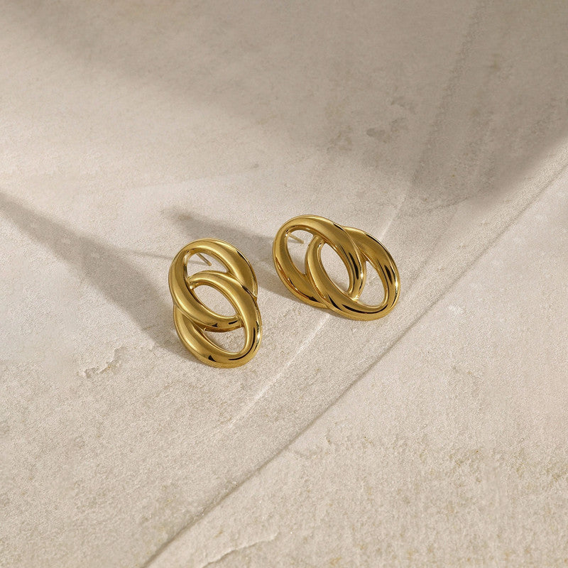 Gold-Plated Abstract Loop Stud Earrings