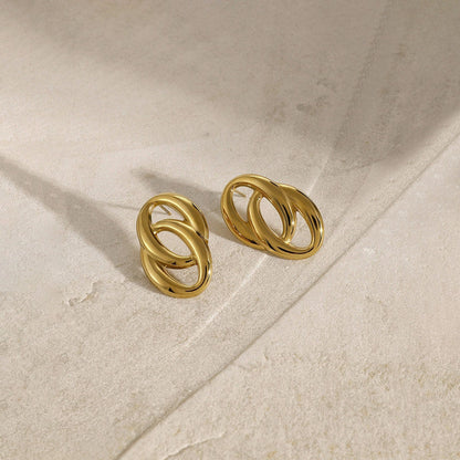 Gold-Plated Abstract Loop Stud Earrings