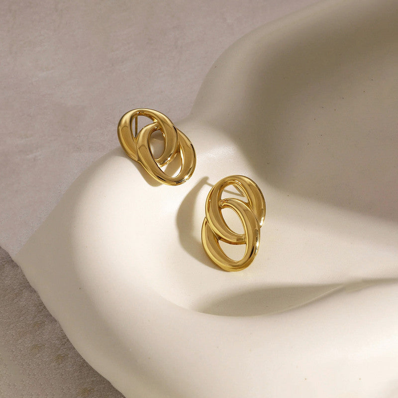 Gold-Plated Abstract Loop Stud Earrings