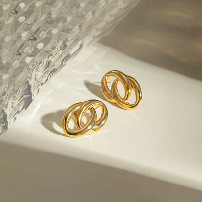 Gold-Plated Abstract Loop Stud Earrings