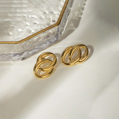 Gold-Plated Abstract Loop Stud Earrings