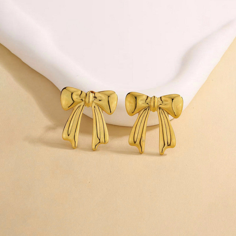 Gold-Plated Ribbon Bow Drop Earrings