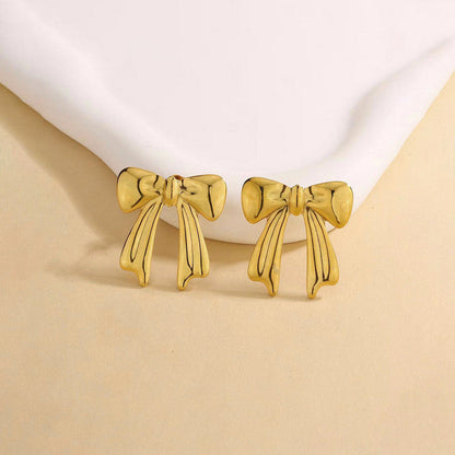 Gold-Plated Ribbon Bow Drop Earrings