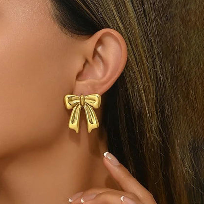 Gold-Plated Ribbon Bow Drop Earrings
