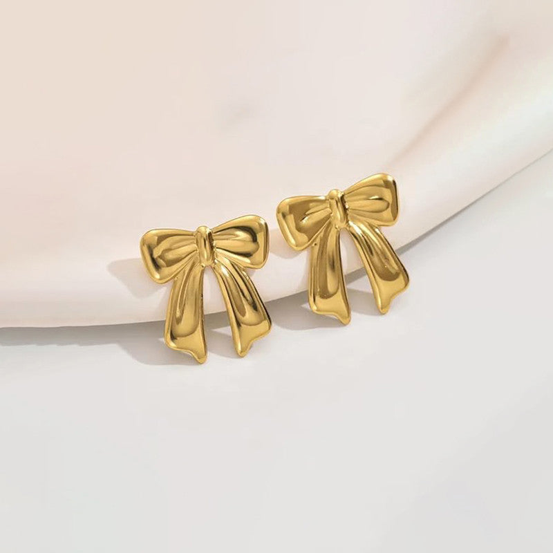 Gold-Plated Ribbon Bow Drop Earrings