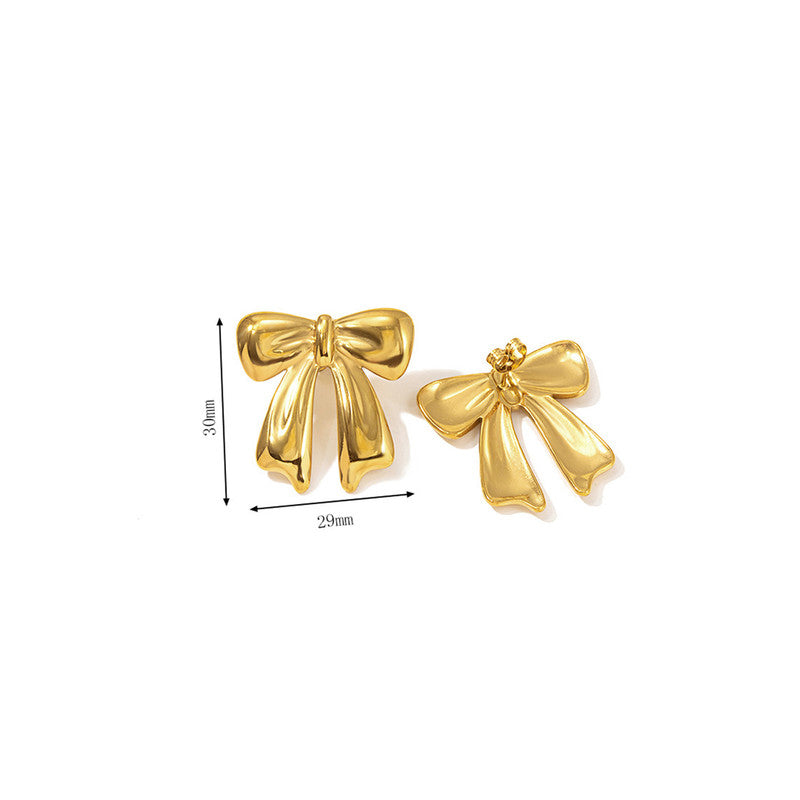 Gold-Plated Ribbon Bow Drop Earrings
