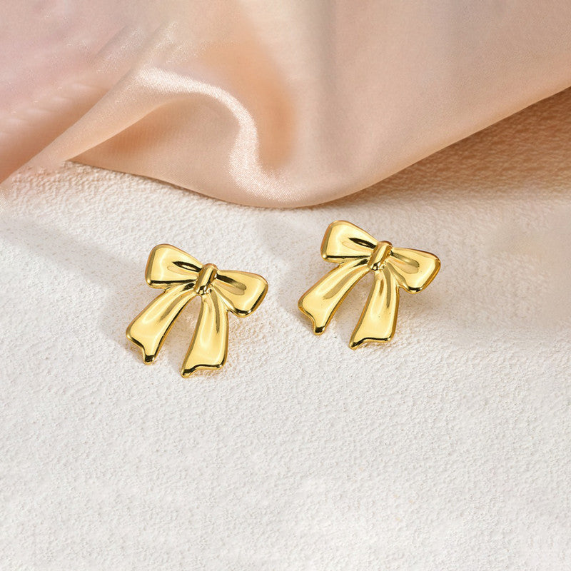 Gold-Plated Ribbon Bow Drop Earrings