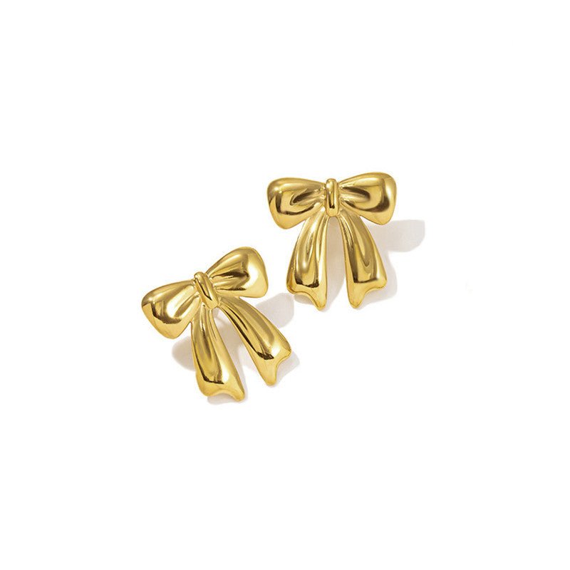 Gold-Plated Ribbon Bow Drop Earrings