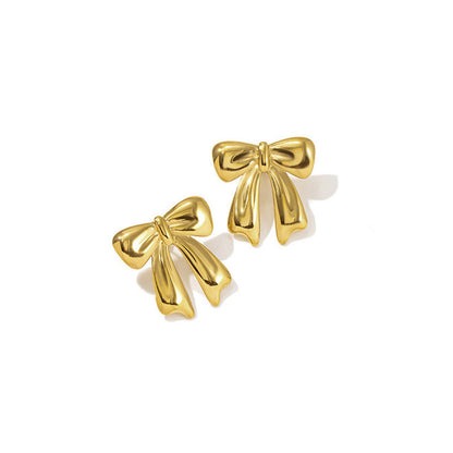 Gold-Plated Ribbon Bow Drop Earrings
