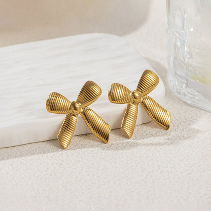 Gold-Plated Textured Bow Stud Earrings
