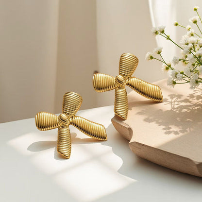 Gold-Plated Textured Bow Stud Earrings