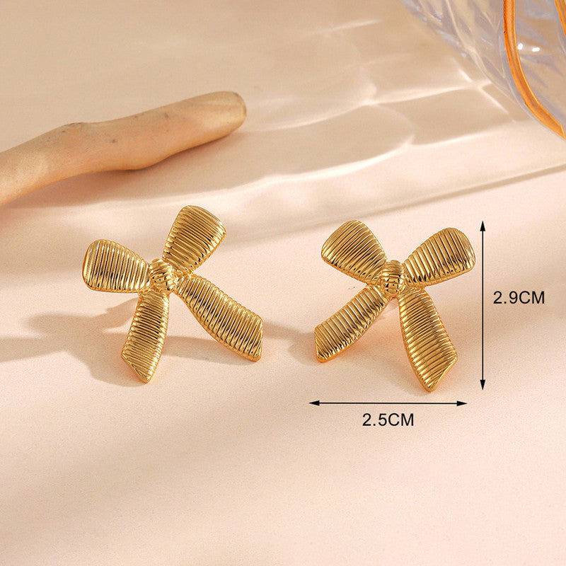 Gold-Plated Textured Bow Stud Earrings