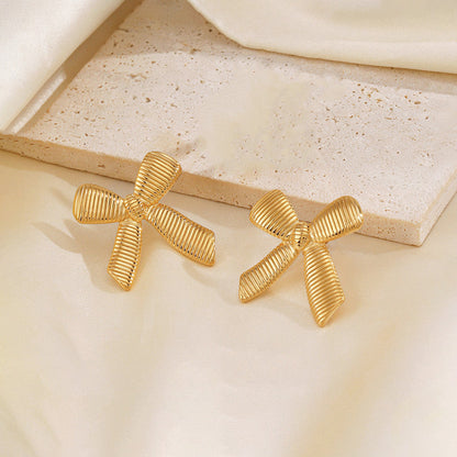 Gold-Plated Textured Bow Stud Earrings