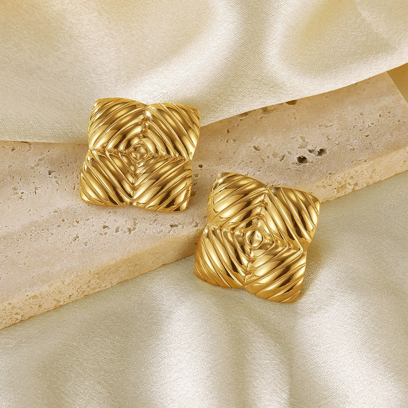 Gold-Plated Textured Square Statement Earrings