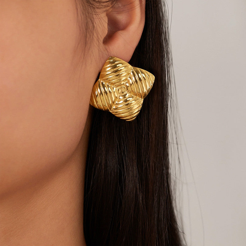 Gold-Plated Textured Square Statement Earrings