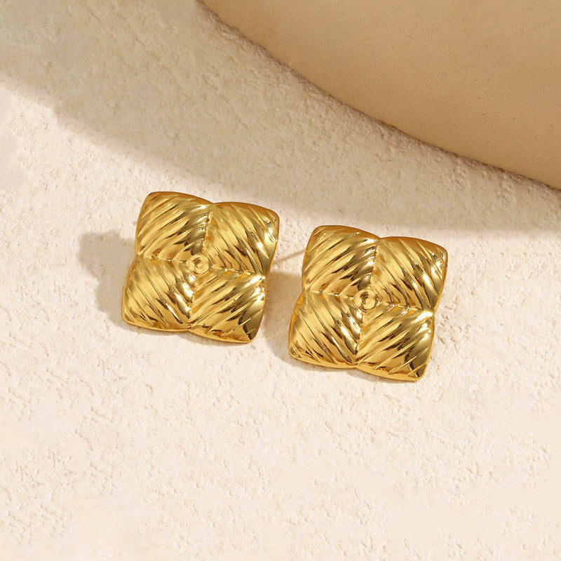 Gold-Plated Textured Square Statement Earrings
