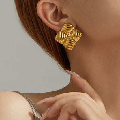 Gold-Plated Textured Square Statement Earrings