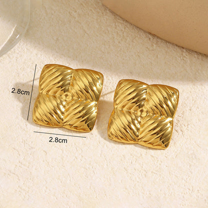 Gold-Plated Textured Square Statement Earrings