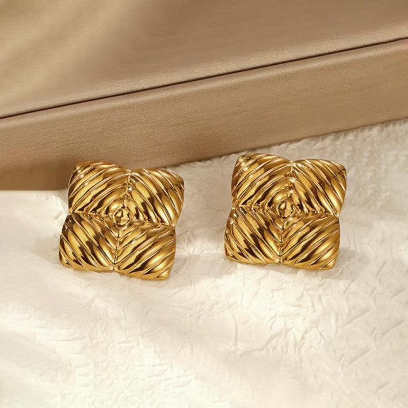 Gold-Plated Textured Square Statement Earrings