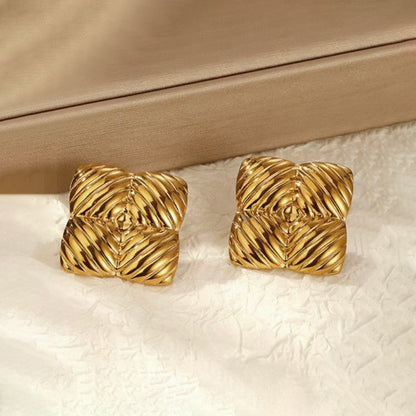 Gold-Plated Textured Square Statement Earrings