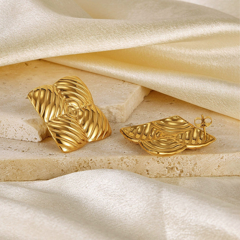 Gold-Plated Textured Square Statement Earrings